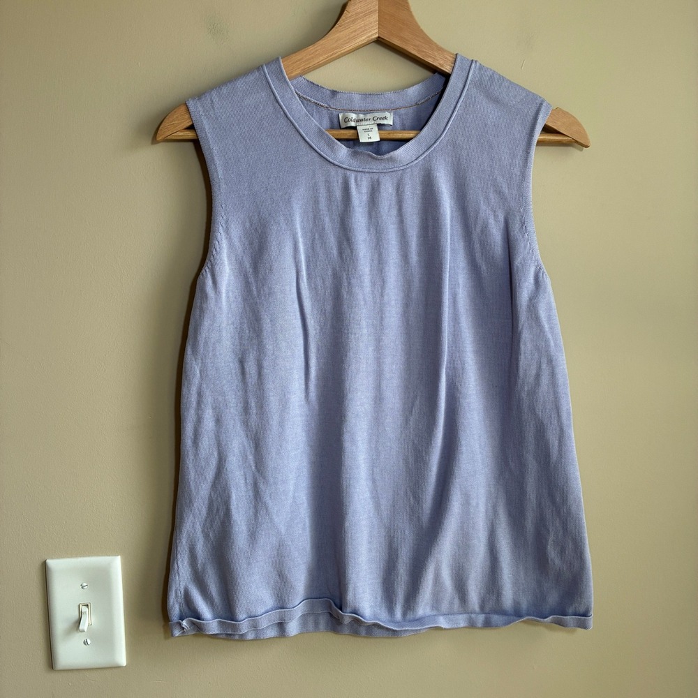 Vintage Coldwater Creek Silk Cotton Knit Sweater Tank L 14 Purple Women Top